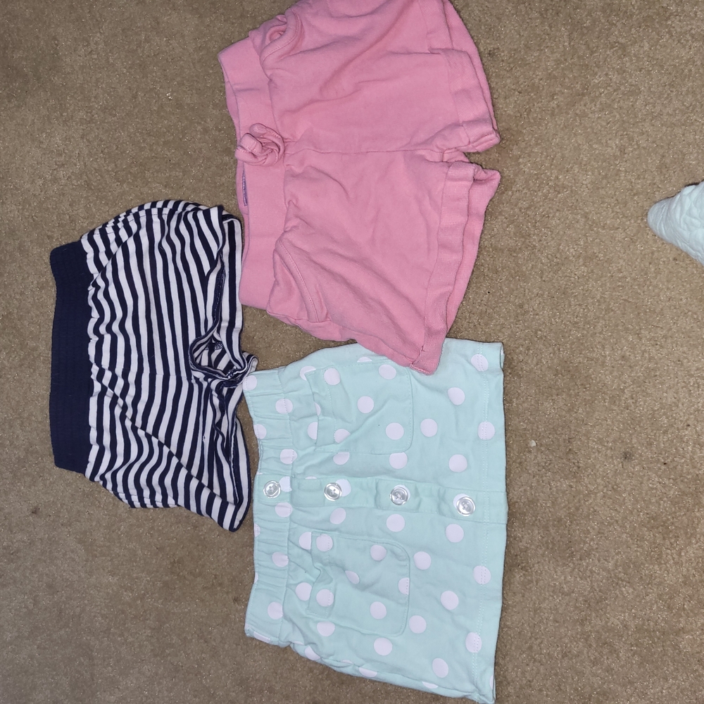 Set of Three Girls' Shorts - Pink, Striped, Mint Polka Dot